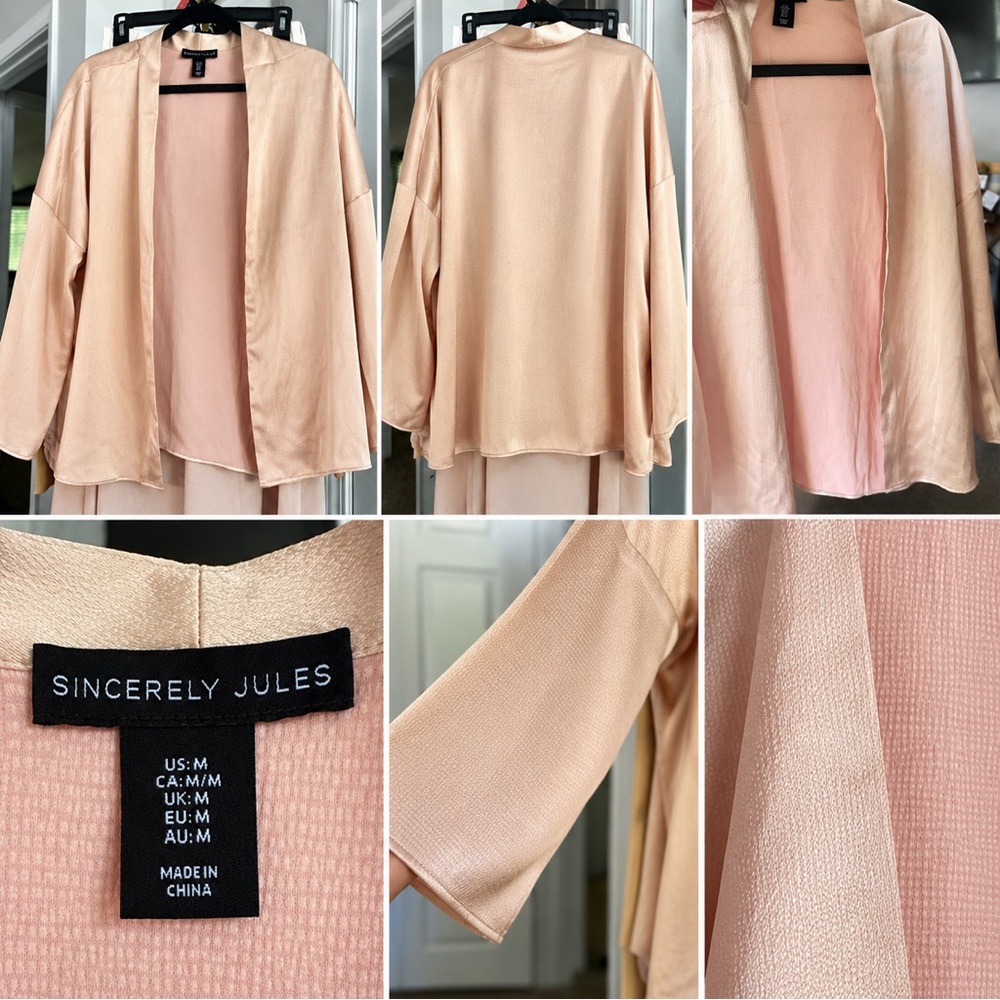 Sincerely Jules Satin Open-Front Cardigan - Peach Blush